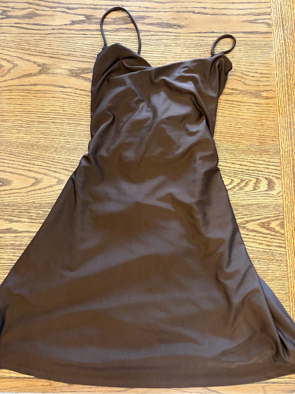 Windsor Chocolate Brown Satin Slip Dress with Spaghetti Straps